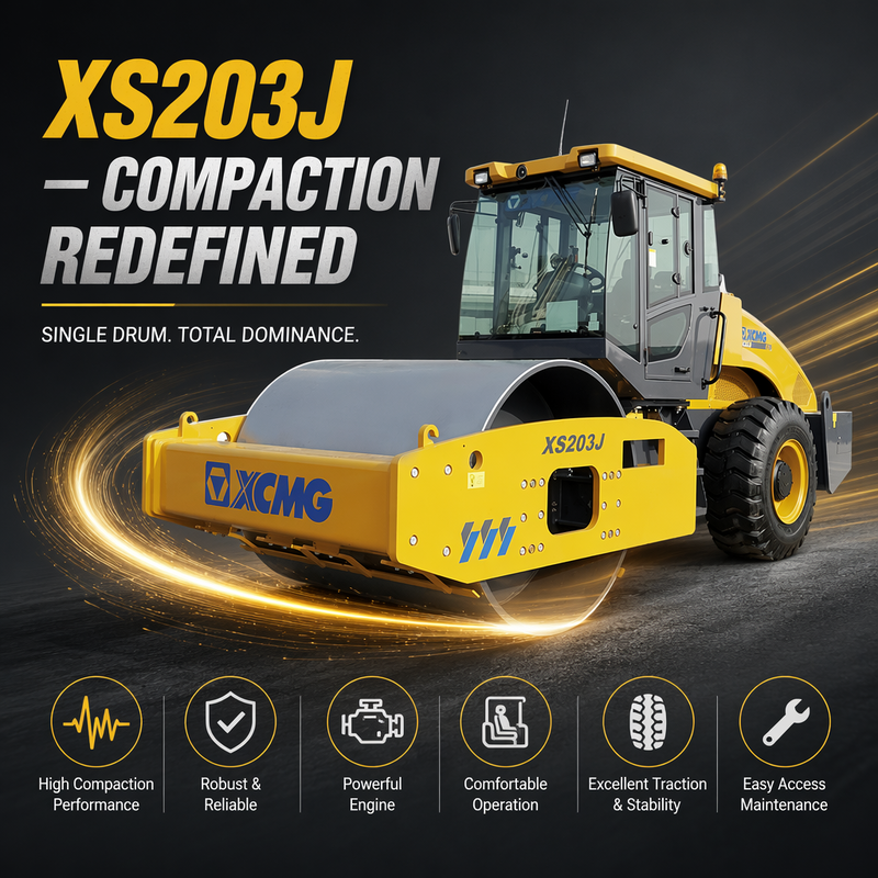 XS203J সিঙ্গেল ড্রাম ভাইব্রেটরি রোলার ২০ টন | সাংচাই ইঞ্জিন রোড কমপ্যাকশন মেশিন হাইওয়ে বাঁধ বিমানবন্দর নির্মাণের জন্য