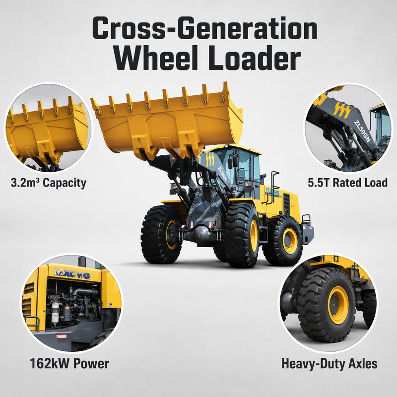 XCMG ZL50GN ৫ টন ফ্রন্ট এন্ড হুইল লোডার ৩.২ ঘনমিটার বাকেট কনস্ট্রাকশন হেভি ডিউটি লোডার